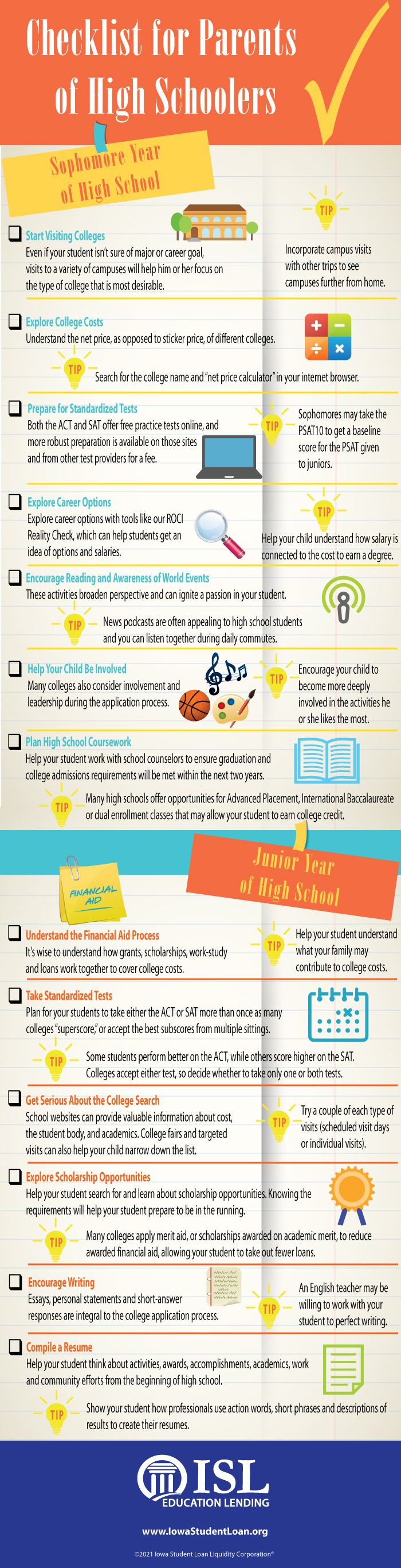 checklist for parents of high schoolers | isl education lending